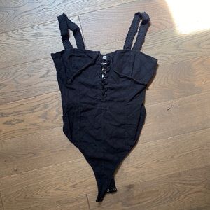 Free People Intimately Black Lace Up Bodysuit